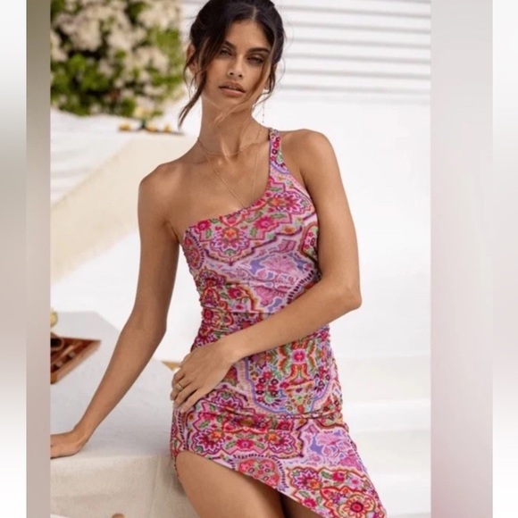 RESA mesh midi asymmetrical dress in Sayulita print, S NWT - Picture 1 of 11